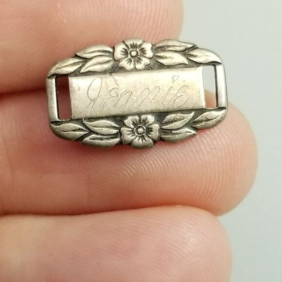 Vintage Jeanie Sterling Silver Forget-Me-Not Bracelet Charm Slide Link Engraved - Picture 6 of 7